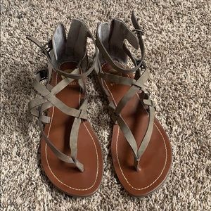 G by Guess Taupe Gladiator Strappy Sandals